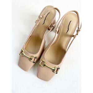 Ann Taylor Patent Square Toe Slingback Pumps Nude 7.5